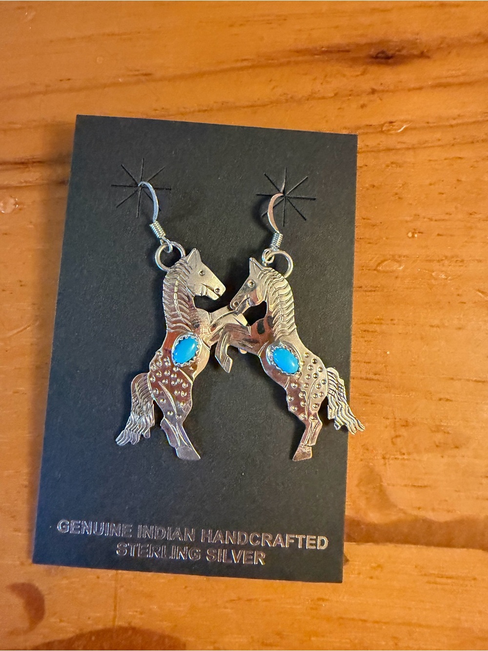 Genuine Handcrafted Sterling Silver Horse Earrings with Turquoise NEW